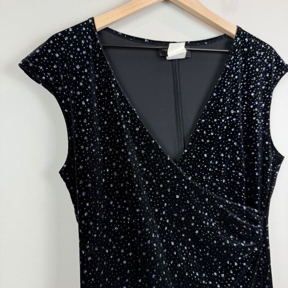 Vintage Connected Apparel Midi Dress Womens 10 Black Sparkle V-Neck Whimsigoth - Picture 4 of 9